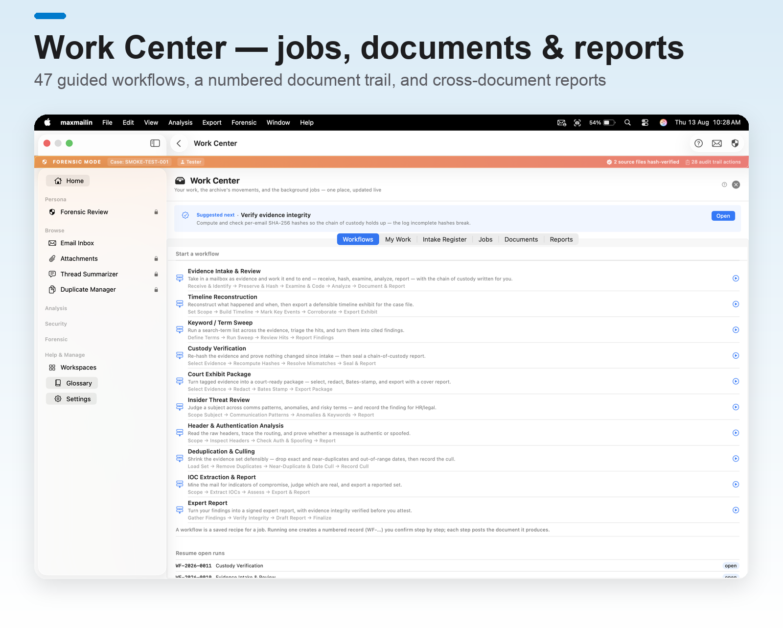 Work Center — jobs, documents and reports
