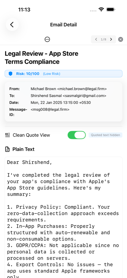 Email detail on iPhone