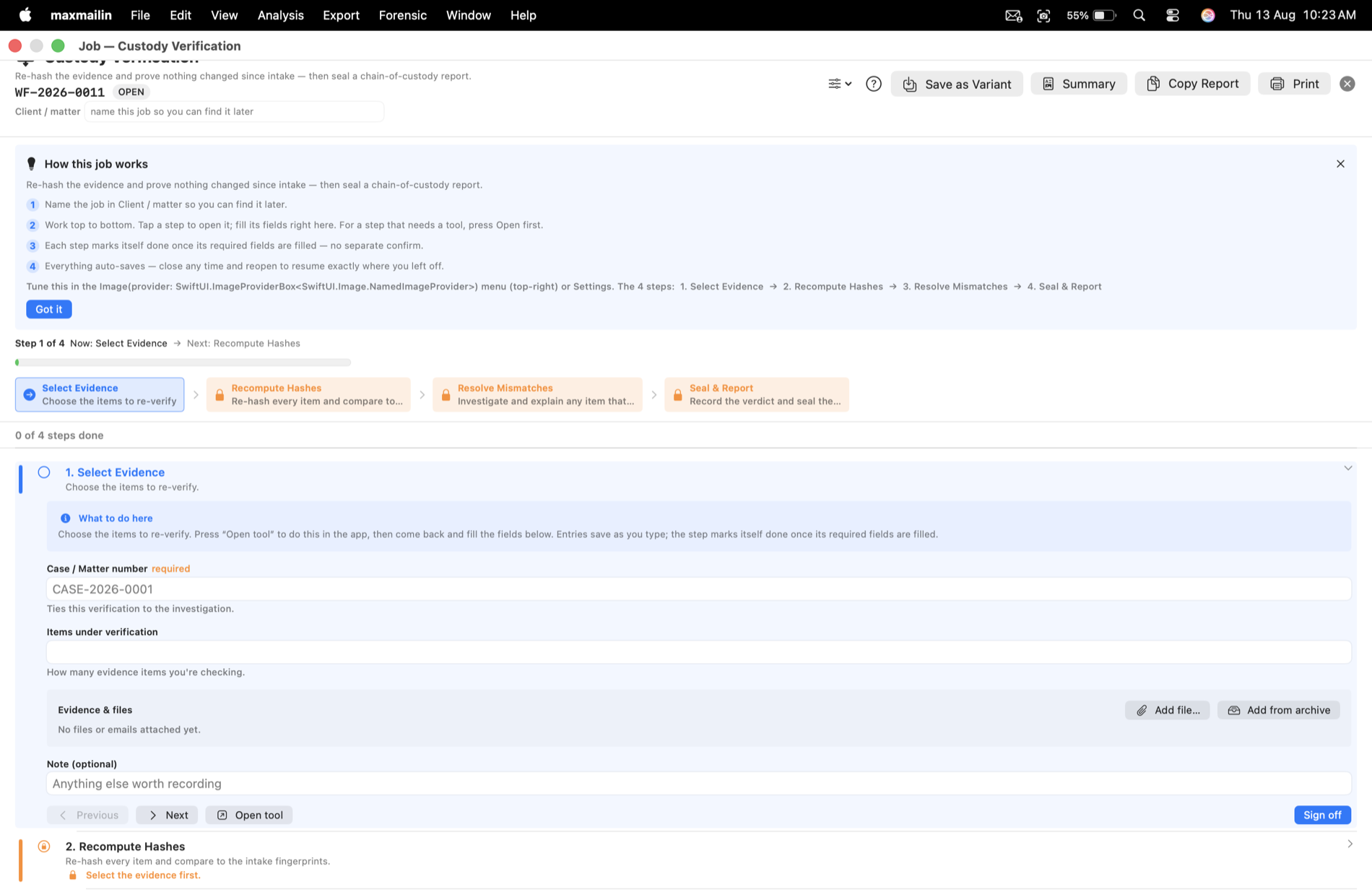 Guided workflow runner, step by step